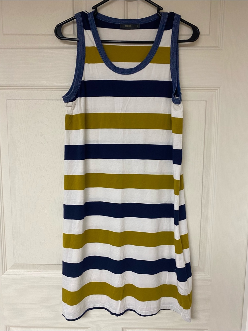 THML Navy, White & Gold Striped Tank Dress